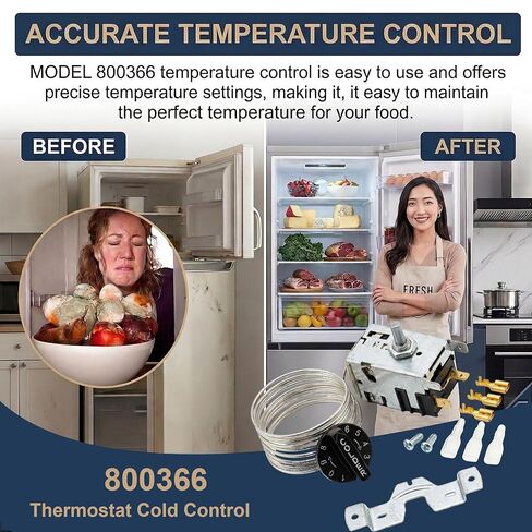 800366 مجموعة التحكم في درجة حرارة الثلاجة، منظم الحرارة للتحكم في البرد متوافق مع الفريزر/المبرد الحقيقي، يناسب سلسلة TSSU TPP TD TBB GDM T، يستبدل 077B6806 077B7172 988282، مستشعر لفائف 76 بوصة in Kuwait