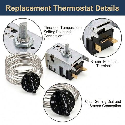 800366 مجموعة التحكم في درجة حرارة الثلاجة، منظم الحرارة للتحكم في البرد متوافق مع الفريزر/المبرد الحقيقي، يناسب سلسلة TSSU TPP TD TBB GDM T، يستبدل 077B6806 077B7172 988282، مستشعر لفائف 76 بوصة in Kuwait