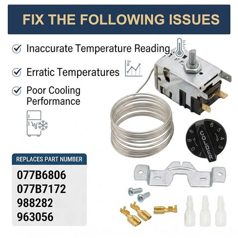 800366 مجموعة التحكم في درجة حرارة الثلاجة، منظم الحرارة للتحكم في البرد متوافق مع الفريزر/المبرد الحقيقي، يناسب سلسلة TSSU TPP TD TBB GDM T، يستبدل 077B6806 077B7172 988282، مستشعر لفائف 76 بوصة in Kuwait