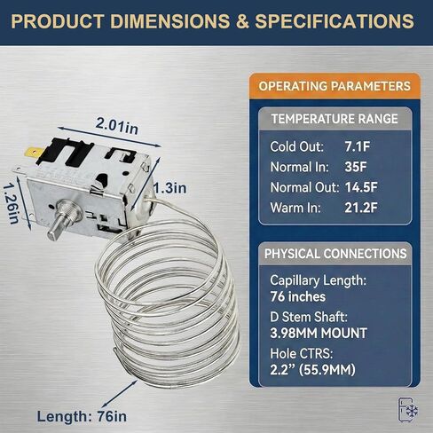 800366 مجموعة التحكم في درجة حرارة الثلاجة، منظم الحرارة للتحكم في البرد متوافق مع الفريزر/المبرد الحقيقي، يناسب سلسلة TSSU TPP TD TBB GDM T، يستبدل 077B6806 077B7172 988282، مستشعر لفائف 76 بوصة in Kuwait