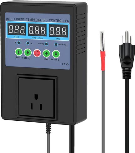 TempMaster Digital Temperature Controller Outlet,Heating & Cooling Thermostat with Dual Relay 15A 3300W,-20~120℉ Incubator Thermostat with Waterproof Probe,Temperature Control Switch for Reptile Tank in Kuwait
