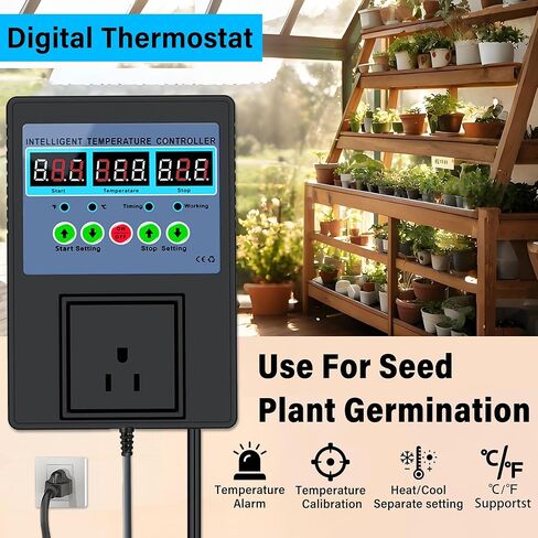 TempMaster Digital Temperature Controller Outlet,Heating & Cooling Thermostat with Dual Relay 15A 3300W,-20~120℉ Incubator Thermostat with Waterproof Probe,Temperature Control Switch for Reptile Tank in Kuwait
