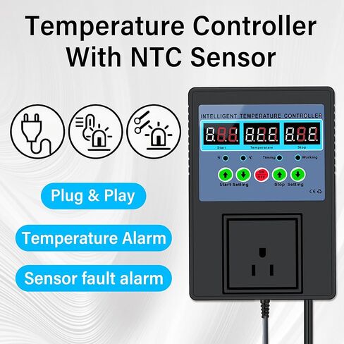 TempMaster Digital Temperature Controller Outlet,Heating & Cooling Thermostat with Dual Relay 15A 3300W,-20~120℉ Incubator Thermostat with Waterproof Probe,Temperature Control Switch for Reptile Tank in Kuwait