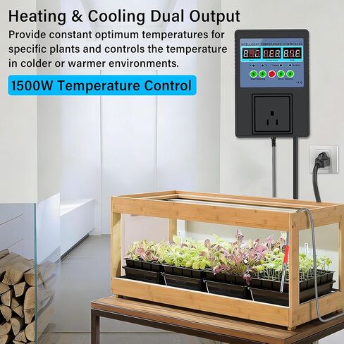 TempMaster Digital Temperature Controller Outlet,Heating & Cooling Thermostat with Dual Relay 15A 3300W,-20~120℉ Incubator Thermostat with Waterproof Probe,Temperature Control Switch for Reptile Tank in Kuwait