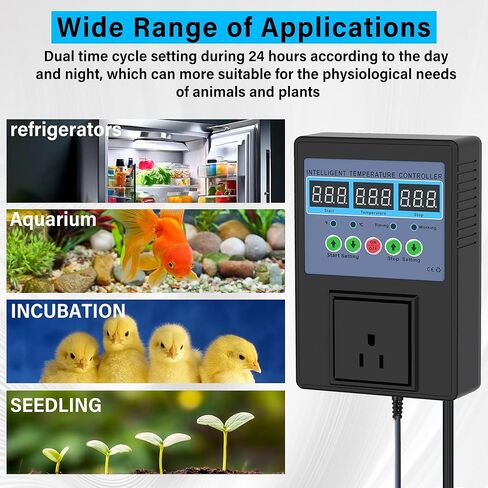 TempMaster Digital Temperature Controller Outlet,Heating & Cooling Thermostat with Dual Relay 15A 3300W,-20~120℉ Incubator Thermostat with Waterproof Probe,Temperature Control Switch for Reptile Tank in Kuwait