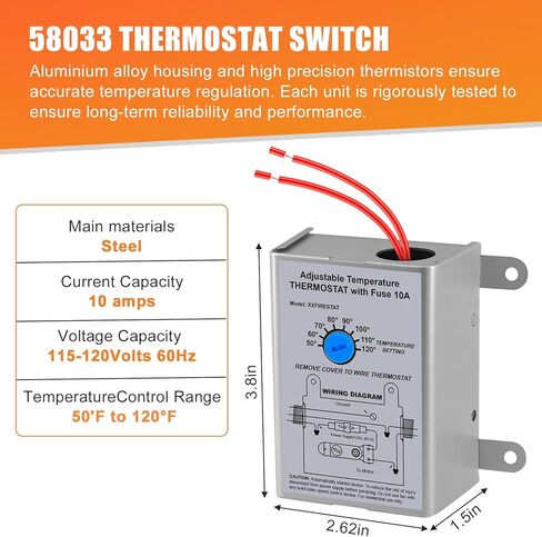 2 Pack 10-Amp Adjustable Programmable Thermostat with Firestat - Replacement for Power Attic Ventilators in Saudi Arabia