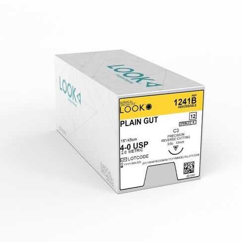 Look X1241B Plain Gut Absorbable Sutures 4/0 C3 3/8 Circle 18" 12/Pk in Saudi Arabia