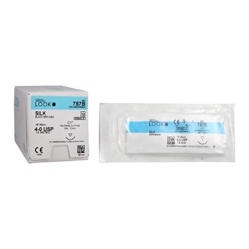 Look X787B Silk Black Sutures 4-0 18" C17 3/8 Circle Reverse Cutting 12mm 12/Pk in Saudi Arabia