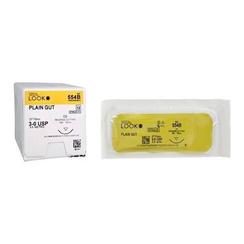 Look X554B Plain Gut Absorbable Sutures 3-0 27 C6 3/8 Circle Reverse Cutting 12/Pk in Saudi Arabia