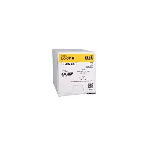 Look X554B Plain Gut Absorbable Sutures 3-0 27 C6 3/8 Circle Reverse Cutting 12/Pk in Saudi Arabia