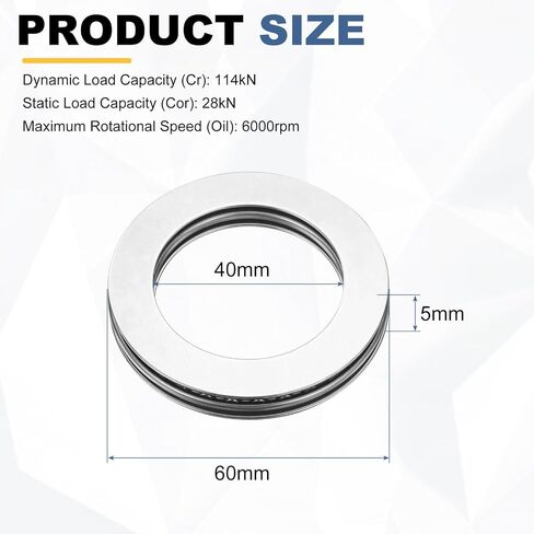 uxcell 4 Sets AXK4060 Thrust Needle Roller Bearings with 8 Washers, Chrome Steel Needle Roller Bearings, ID 40mm, OD 60mm, Thickness 5mm in Saudi Arabia