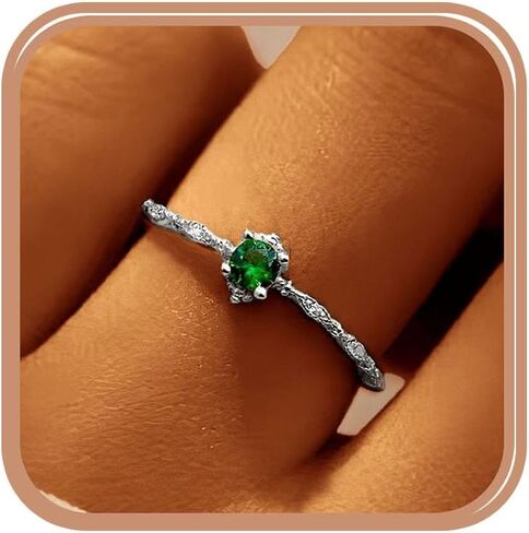 Emerald Green Engagement Ring for Women, 925 Sterling Silver Dainty Green Birthstone Ring to Daughter 14K Gold Plated CZ Promise Ring for Her Christmas Valentine's Day Birthdays Jewelry Gift in Kuwait