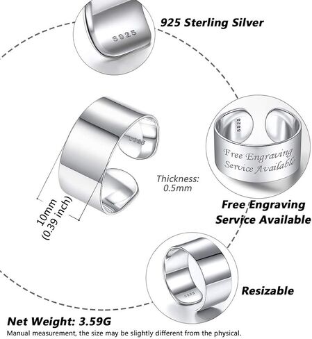 Silvora Open Band Ring Simple Stackable Finger Rings Adjustable Open Stacking Plain Band Rings Knuckle Rings For Women 5MM/10MM/15MM in Kuwait