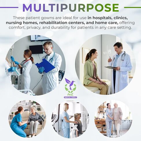 AMZ Medical Supply Cotton Patient Gown with Neck and Waist Ties. Hospital Patient Gowns. Washable Hospital Gowns for Patients in Saudi Arabia