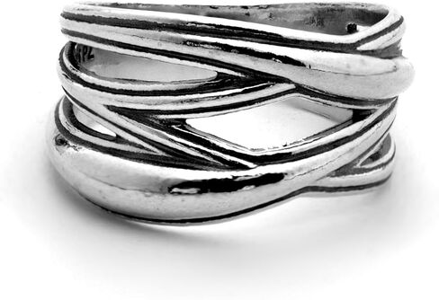 Paz Creations 925 Sterling Silver Criss Cross Ring For Women, Statement Ring, Artisan Handcrafted Designer with 1 Year Warranty, Silver/Gold Plated Ring in Kuwait