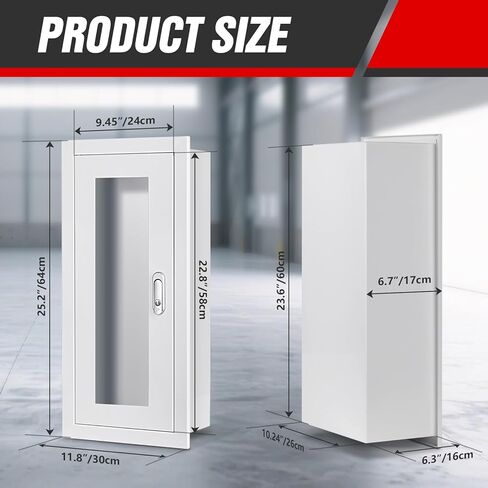 Semi Recessed Fire Extinguisher Cabinet for 5-12 pounds Extinguisher, White Baked Enamel Steel Fire Extinguisher Mount with Lock for Indoor Outdoor, Wall Cabinet with Full Clear Acrylic Door in Kuwait