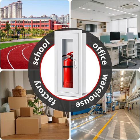 Semi Recessed Fire Extinguisher Cabinet for 5-12 pounds Extinguisher, White Baked Enamel Steel Fire Extinguisher Mount with Lock for Indoor Outdoor, Wall Cabinet with Full Clear Acrylic Door in Kuwait
