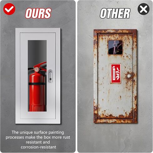 Semi Recessed Fire Extinguisher Cabinet for 5-12 pounds Extinguisher, White Baked Enamel Steel Fire Extinguisher Mount with Lock for Indoor Outdoor, Wall Cabinet with Full Clear Acrylic Door in Kuwait