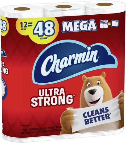 Charmin Ultra Strong Toilet Paper, 12 Mega Rolls = 48 Regular Rolls in Kuwait