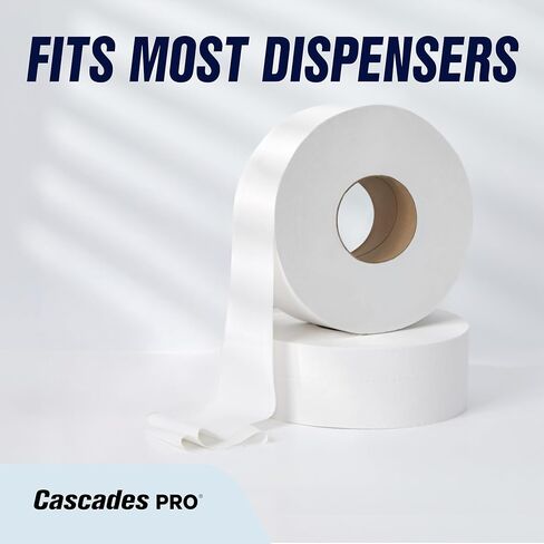 Cascades PRO Select Jumbo Bath Tissue – 2-Ply Toilet Paper – Fits Universal Jumbo Roll Dispensers – Soft, Durable, and Septic Safe – 500' Length/Roll, 12 Rolls/Box – B080 – White in Kuwait