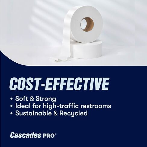 Cascades PRO Select Jumbo Bath Tissue – 2-Ply Toilet Paper – Fits Universal Jumbo Roll Dispensers – Soft, Durable, and Septic Safe – 500' Length/Roll, 12 Rolls/Box – B080 – White in Kuwait