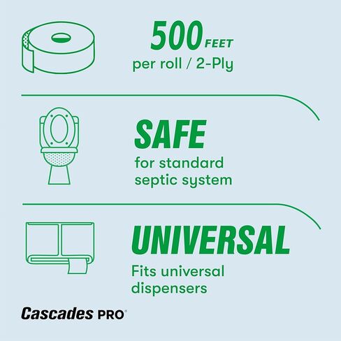Cascades PRO Select Jumbo Bath Tissue – 2-Ply Toilet Paper – Fits Universal Jumbo Roll Dispensers – Soft, Durable, and Septic Safe – 500' Length/Roll, 12 Rolls/Box – B080 – White in Kuwait