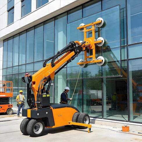 Self-Driving Glass Handling Robot with Thickened Pneumatic Arm & Support Legs for Stable Outdoor & Indoor Use in Saudi Arabia
