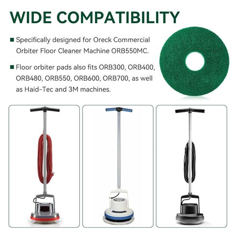 437.056 وسادات تنظيف مدارية لآلة الأرضيات الصلبة 550Mc Orbiter، وسادات تنظيف الأرضيات التجارية مقاس 12 بوصة، وسادات تلميع - للتنظيف اليومي عالي التحمل وتجريد الضوء، غير منسوجة، أخضر، قطعتان in Kuwait