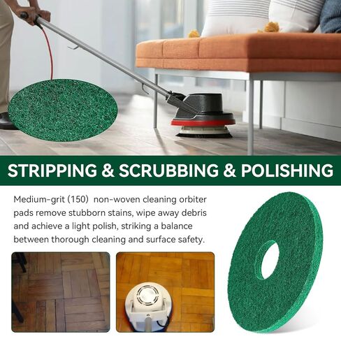 437.056 وسادات تنظيف مدارية لآلة الأرضيات الصلبة 550Mc Orbiter، وسادات تنظيف الأرضيات التجارية مقاس 12 بوصة، وسادات تلميع - للتنظيف اليومي عالي التحمل وتجريد الضوء، غير منسوجة، أخضر، قطعتان in Kuwait