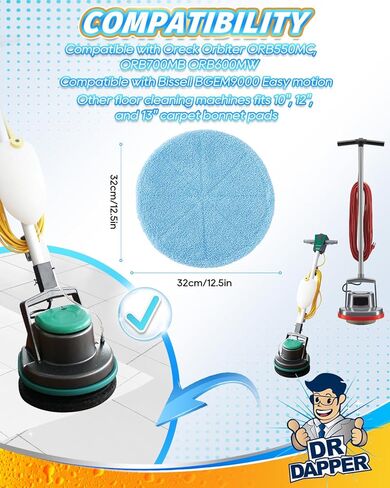 DR DAPPER 12" Commercial Microfiber Carpet Bonnet Orbiter Pads 437.053 Fit for Oreck Orbiter ORB550MC ORB600MW ORB700MB Floor Machine, Mopping and Buffing Pads Fit for Bissell BGEM9000, 2 Pack in Saudi Arabia
