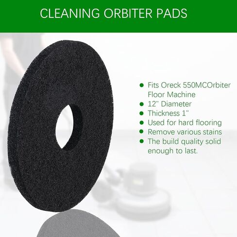 وسادات تنظيف الأرضيات مقاس 12 بوصة لآلة الأرضية المدارية Oreck ORB550MC، قرص تنظيف أسود 437.071 للأرضيات الصلبة، وسادات تلميع المدارية التجارية لآلة التنظيف Oreck ORB550MC in Kuwait