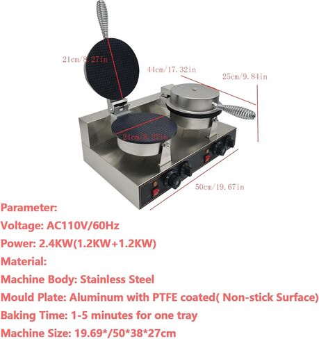 Double Station Ice Cream Waffle Cone Maker Machine Commercial Electric Egg Roll Cone Baker Non-Stick Waffle Roll Maker 110V 2400W in Saudi Arabia