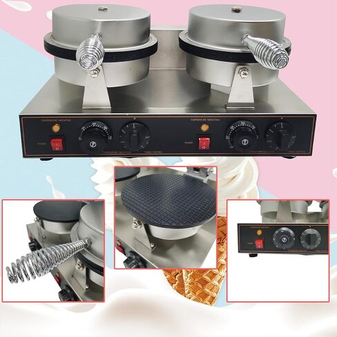 Double Station Ice Cream Waffle Cone Maker Machine Commercial Electric Egg Roll Cone Baker Non-Stick Waffle Roll Maker 110V 2400W in Saudi Arabia