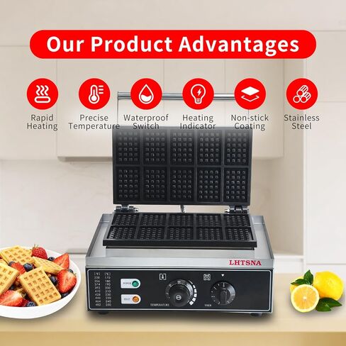 Commercial Industrial Rectangular Classic Waffle Maker,10pcs Belgian Waffles, Electric Non-Stick Waffle Iron for Family, Restaurants, Snacks in Saudi Arabia
