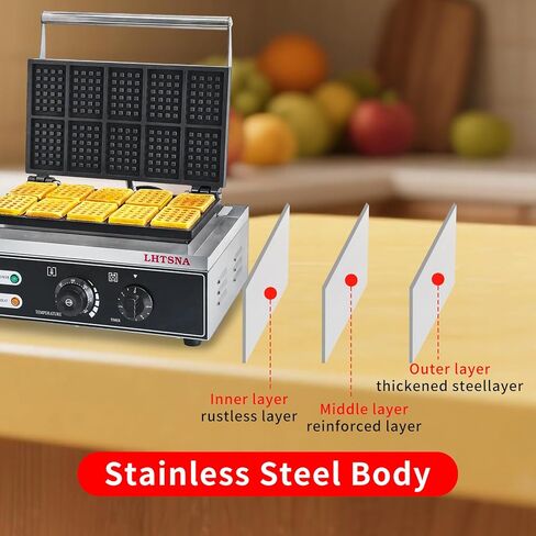 Commercial Industrial Rectangular Classic Waffle Maker,10pcs Belgian Waffles, Electric Non-Stick Waffle Iron for Family, Restaurants, Snacks in Saudi Arabia