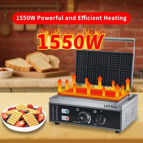 Commercial Industrial Rectangular Classic Waffle Maker,10pcs Belgian Waffles, Electric Non-Stick Waffle Iron for Family, Restaurants, Snacks in Saudi Arabia
