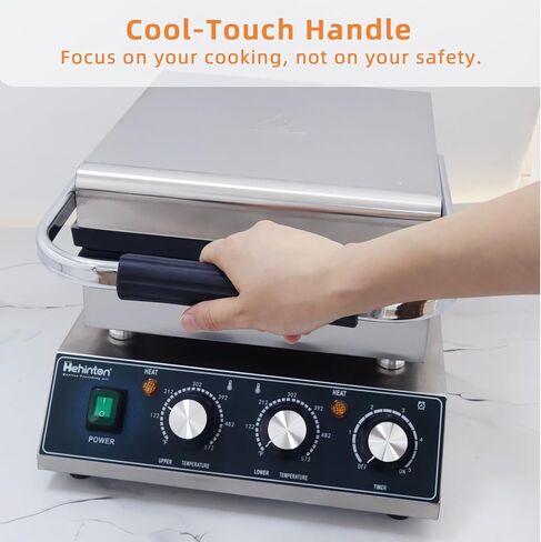 صانع الوافل البلجيكي التجاري من Hehinton®، صانع الوافل الكهربائي بقدرة 110 فولت 2300 وات، تحكم مزدوج في درجة الحرارة، منطقة طهي 11.4 بوصة × 11.4 بوصة، مكواة الوافل مع ألواح غير لاصقة لشاحنات الطعام والمقاهي والاستخدام المنزلي in Kuwait
