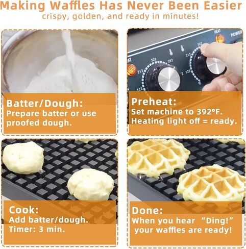 صانع الوافل البلجيكي التجاري من Hehinton®، صانع الوافل الكهربائي بقدرة 110 فولت 2300 وات، تحكم مزدوج في درجة الحرارة، منطقة طهي 11.4 بوصة × 11.4 بوصة، مكواة الوافل مع ألواح غير لاصقة لشاحنات الطعام والمقاهي والاستخدام المنزلي in Kuwait