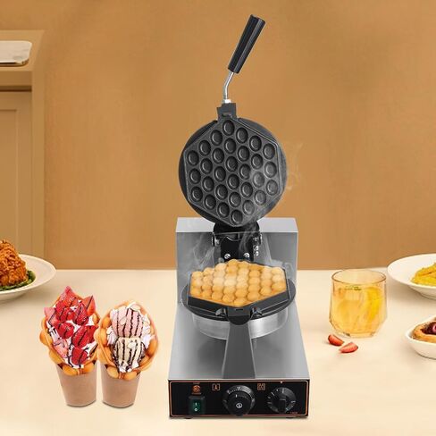 Electric Waffle Maker Machine 1300W with Non-Stick Plates, Hexagonal Bubble Waffle Iron 122-572℉/50-300℃ Adjustable Temperature & Timer, Stainless Steel for Home & Commercial Use in Saudi Arabia