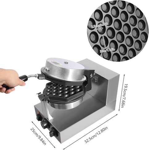 Electric Waffle Maker Machine 1300W with Non-Stick Plates, Hexagonal Bubble Waffle Iron 122-572℉/50-300℃ Adjustable Temperature & Timer, Stainless Steel for Home & Commercial Use in Saudi Arabia