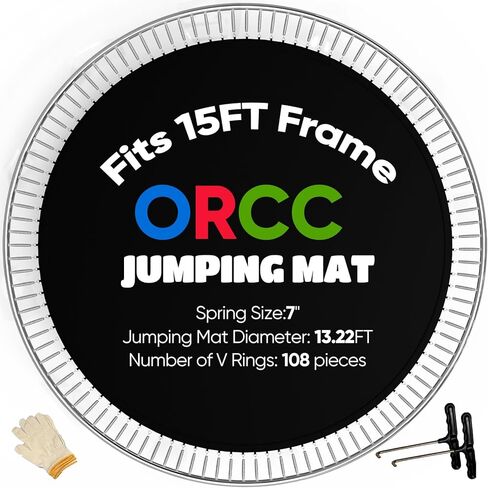 حصيرة القفز الترامبولين من ORCC تناسب إطارات 10 أقدام ترامبولين مع 60 حلقة على شكل حرف V تناسب نوابض مقاس 5.4 بوصة، ارتداد ممتاز، قطر السجادة 8.59 قدمًا in Kuwait