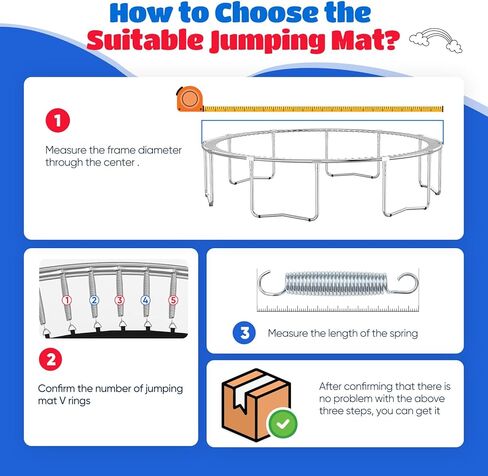 حصيرة القفز الترامبولين من ORCC تناسب إطارات 10 أقدام ترامبولين مع 60 حلقة على شكل حرف V تناسب نوابض مقاس 5.4 بوصة، ارتداد ممتاز، قطر السجادة 8.59 قدمًا in Kuwait