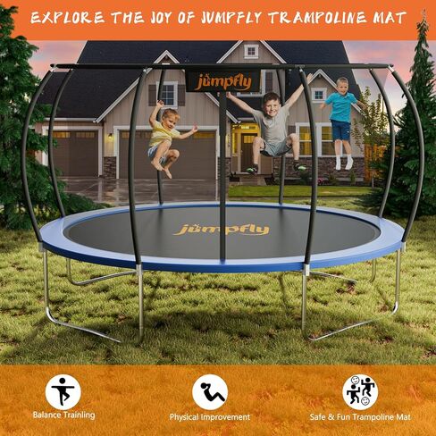 حصيرة الترامبولين البديلة من Jumpfly - حصيرة الترامبولين للقفز تناسب إطار الترامبولين المستدير بطول 14 قدمًا و72 حلقة على شكل حرف V ونوابض 5.5 بوصة، ووسادة ارتداد متينة ومقاومة للأشعة فوق البنفسجية مع أدوات خطاف وقفازات in Kuwait