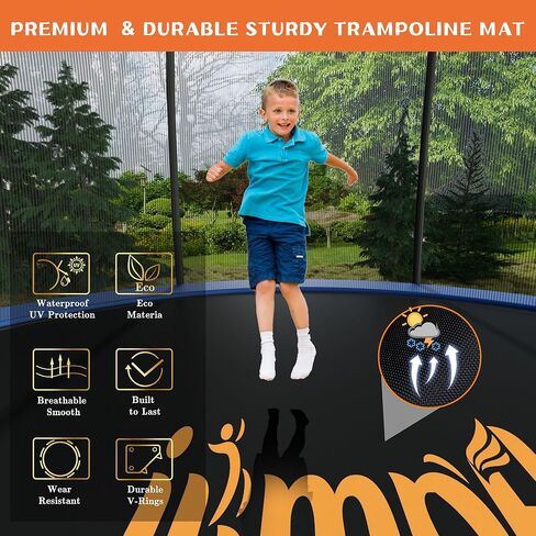 حصيرة الترامبولين البديلة من Jumpfly - حصيرة الترامبولين للقفز تناسب إطار الترامبولين المستدير بطول 14 قدمًا و72 حلقة على شكل حرف V ونوابض 5.5 بوصة، ووسادة ارتداد متينة ومقاومة للأشعة فوق البنفسجية مع أدوات خطاف وقفازات in Kuwait