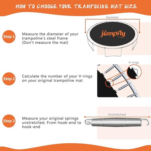 حصيرة الترامبولين البديلة من Jumpfly - حصيرة الترامبولين للقفز تناسب إطار الترامبولين المستدير بطول 14 قدمًا و72 حلقة على شكل حرف V ونوابض 5.5 بوصة، ووسادة ارتداد متينة ومقاومة للأشعة فوق البنفسجية مع أدوات خطاف وقفازات in Kuwait