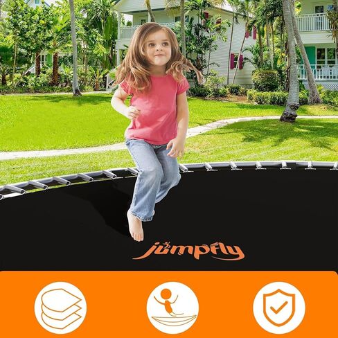 حصيرة الترامبولين البديلة من Jumpfly - حصيرة الترامبولين للقفز تناسب إطار الترامبولين المستدير بطول 14 قدمًا و72 حلقة على شكل حرف V ونوابض 5.5 بوصة، ووسادة ارتداد متينة ومقاومة للأشعة فوق البنفسجية مع أدوات خطاف وقفازات in Kuwait