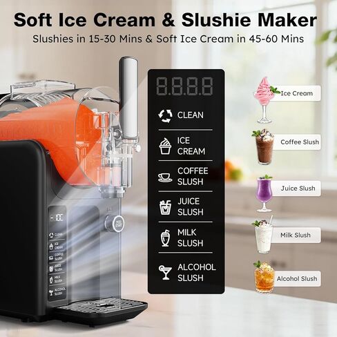 آلة Slushie للمنزل، صانعة Slushy وصانعة الآيس كريم بسعة 85 أونصة لا تحتاج إلى ثلج، صانعة المشروبات المجمدة مع 5 إعدادات مسبقة، هادئة، تنظيف تلقائي، شاشة LED، آلة Slushy للمارجريتا، الميلك شيك، الفرابيه والمزيد in Kuwait
