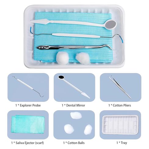20 Sets Disposable Dental Tools for Teeth Inspection, 5 Pcs Sterile Packaging Teeth Cleaning Tools, Dental Mirror Explorer Probe Plier Family Oral Care Tool in Saudi Arabia