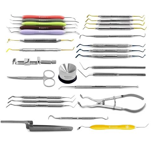 24-Pcs Dental Composite Restoration Filling Kit - Pluggers, Burnishers, Scalers, Tofflemire Bands, Heidmann Spatulas, Rubber Dam Pliers - Professional Restorative Instruments Set in Saudi Arabia