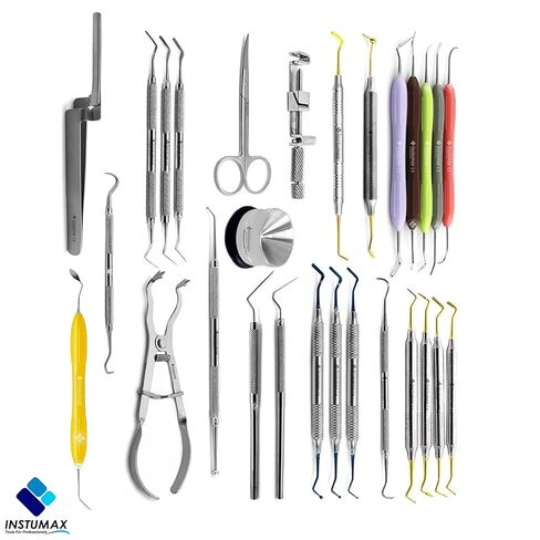 24-Pcs Dental Composite Restoration Filling Kit - Pluggers, Burnishers, Scalers, Tofflemire Bands, Heidmann Spatulas, Rubber Dam Pliers - Professional Restorative Instruments Set in Saudi Arabia